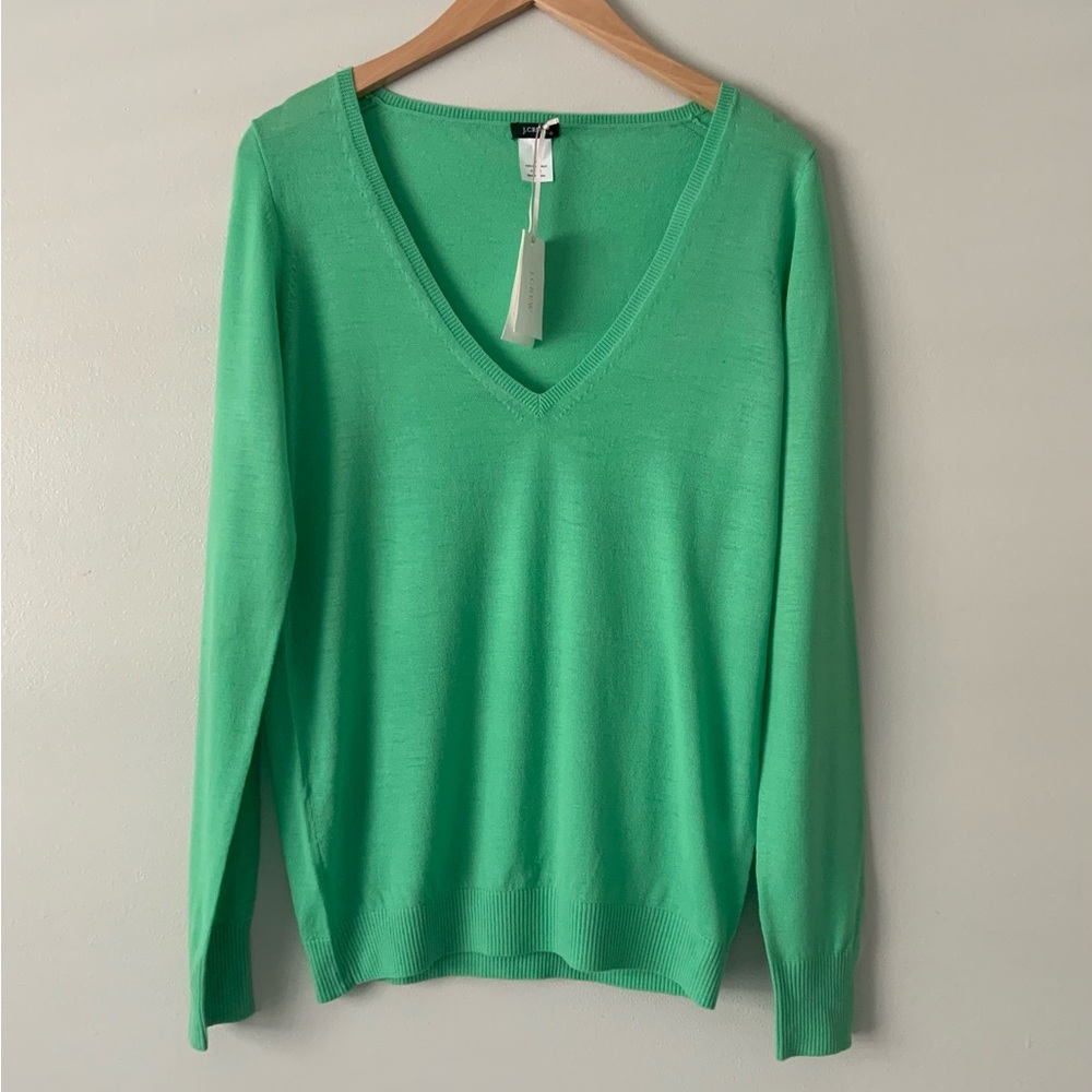 J. Crew Woman’s FEATHERWEIGHT MERINO SWEATER Green Sz M NWT